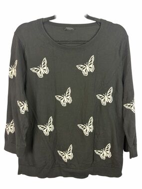 Talbots Petite Butterfly Sweater Black Knit 3/4 Sleeve XL Classic
